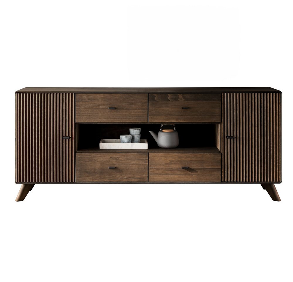 Lomadox Sideboard WOODVILLE-69, 180 cm Massivholz Retro Dunkelbraun 2 Türen 4 Schubladen Softclose von Lomadox