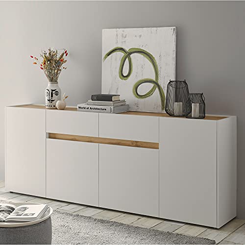 Lomadox Sideboard Wohnzimmer in weiß mit Absetzungen in Wotan Eiche Nb., B/H/T: ca. 220/87/40 cm von Lomadox