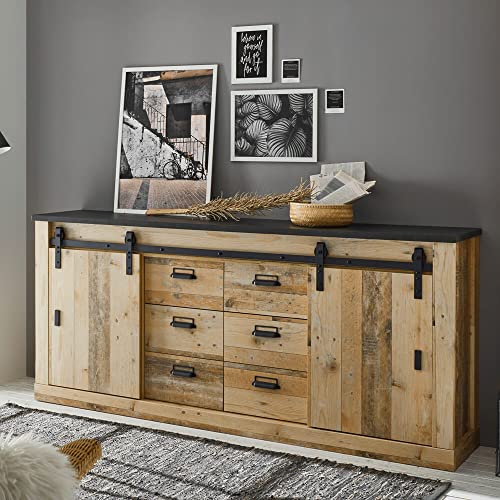 Lomadox Sideboard in Old Style hell Nb. mit anthrazit, B/H/T: ca. 201/91/43 cm von Lomadox