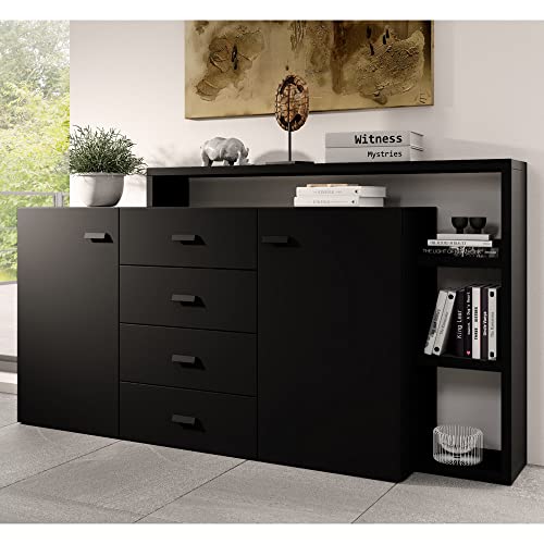 Lomadox Sideboard mit Regal in schwarz matt, B/H/T: ca. 180/98/37 cm von Lomadox