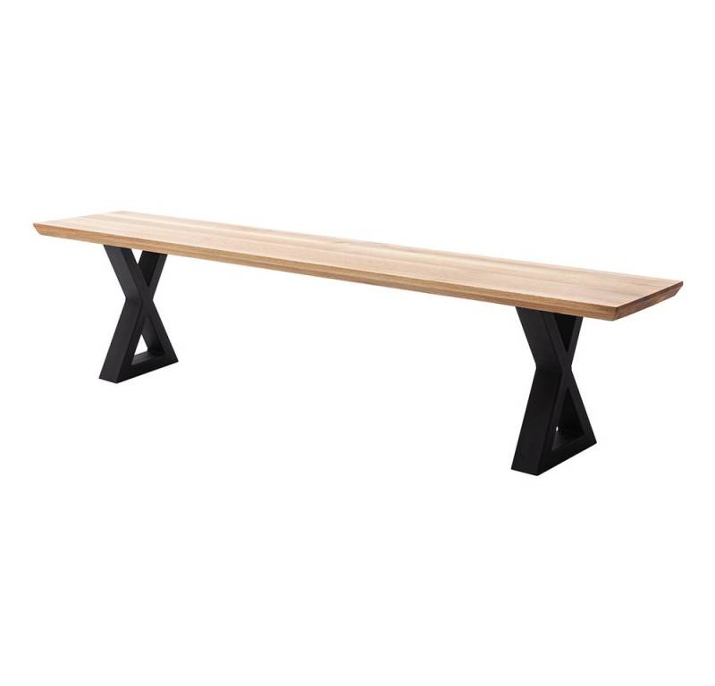 Lomadox Sitzbank PARACATU-06, Massivholz, X-Gestell, Schweizer Kante, Eiche geölt, 180x40cm von Lomadox