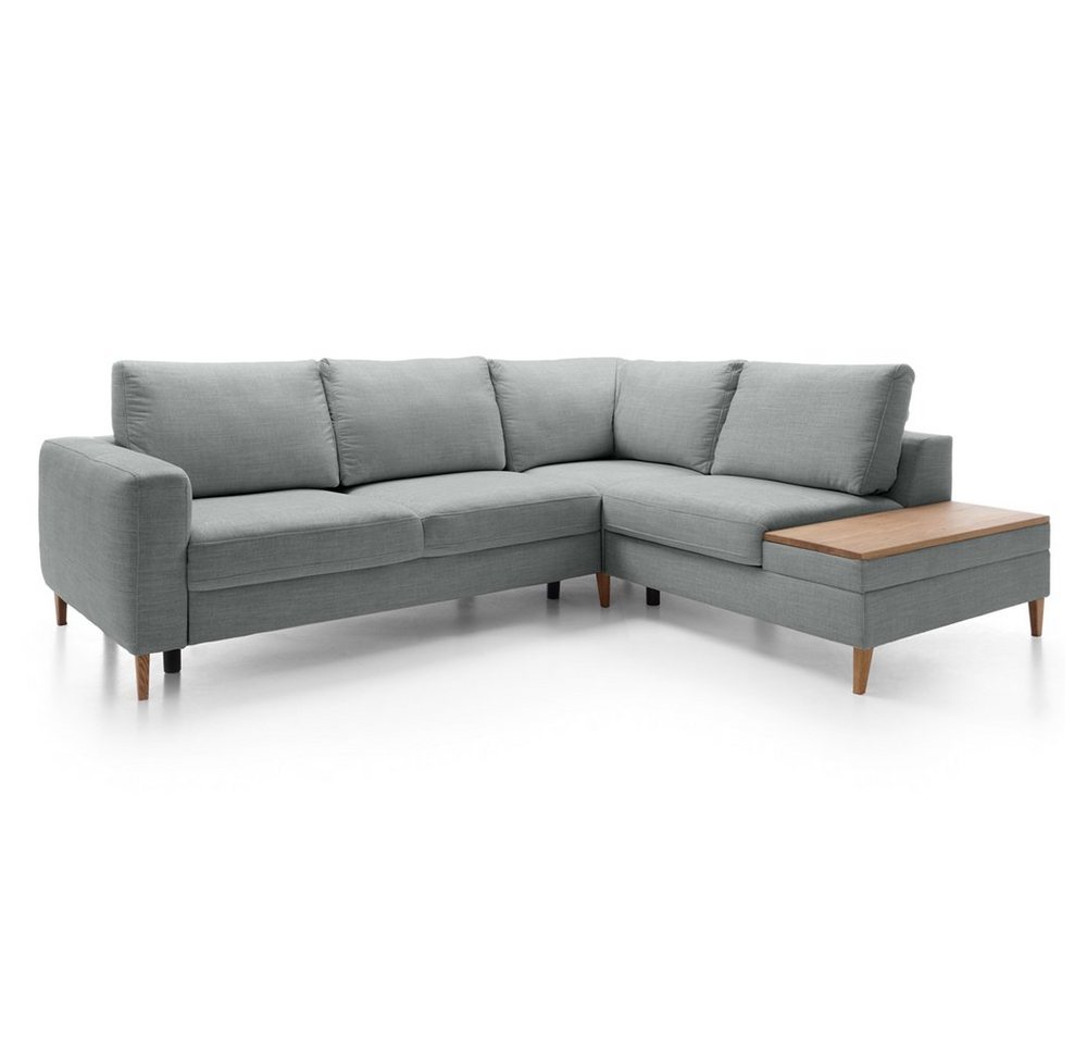 Lomadox Sofa ADANA-155, L-Form, langer Schenkel links, Schlaffunktion, Bettkasten, Holzablage von Lomadox