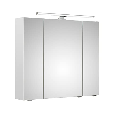 Lomadox Spiegelschrank 80 cm inkl. LED-Aufsatzleuchte in weiß Glanz, B/H/T: ca. 80/70/16 cm von Lomadox