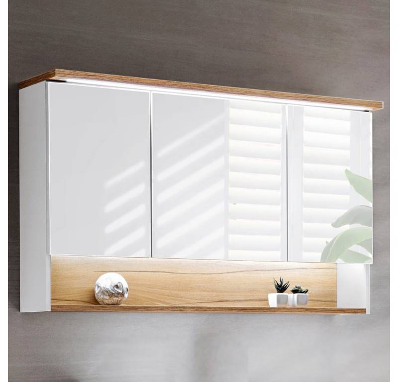 Lomadox Spiegelschrank BERMUDA-56 Badezimmer 120cm LED- in weiß mit WotaneicheB/H/T 120/69/25cm von Lomadox