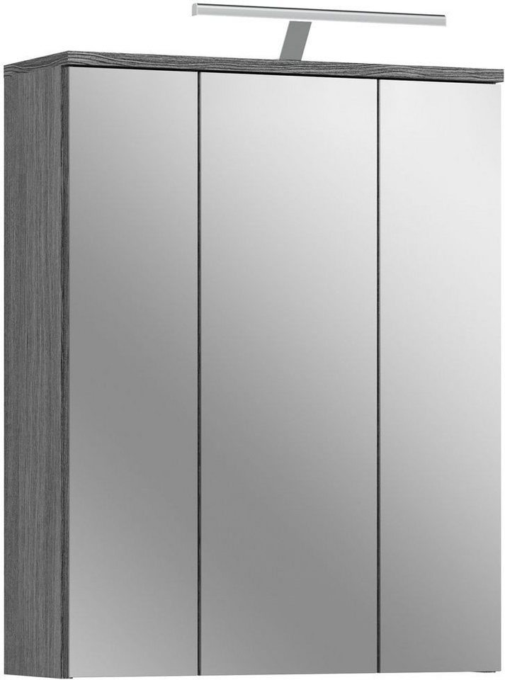 Lomadox Spiegelschrank BREST-158 Badschrank verspiegelt mit Beleuchtung 3 türig grau weiß 60 cm breit von Lomadox