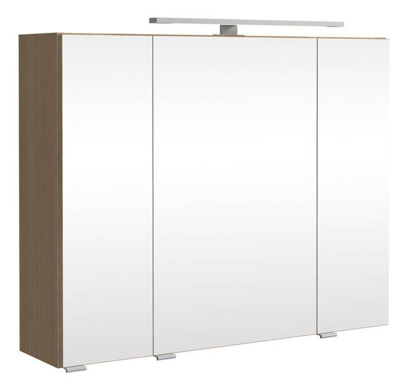 Lomadox Spiegelschrank BROBY-03 80cm breit, Eiche hell, inkl. LED-Aufsatzleuchte, Schalter & Steckdose von Lomadox