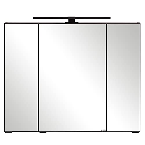 Lomadox Spiegelschrank Bad mit Beleuchtung 80 cm 3 türig Badezimmer in dunkelgrau, B/H/T ca. 80/64/20 cm von Lomadox