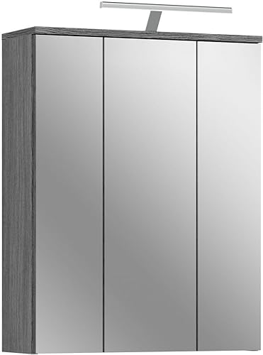 Lomadox Spiegelschrank Badezimmer Schrank mit Spiegel Strauraum Badschrank 3 Türen 6 Einlegeböden inkl. Beleuchtung in Rauchsilber Nachbildung grau mit Front in Spiegelglas, Breite 60 cm Lomadox Spiegelschrank Badezimmer Schrank mit Spiegel Strauraum Badschrank 3 Türen 6 Einlegeböden inkl. Beleuchtung in Rauchsilber Nachbildung grau mit Front in Spiegelglas, Breite 60 cm von Lomadox