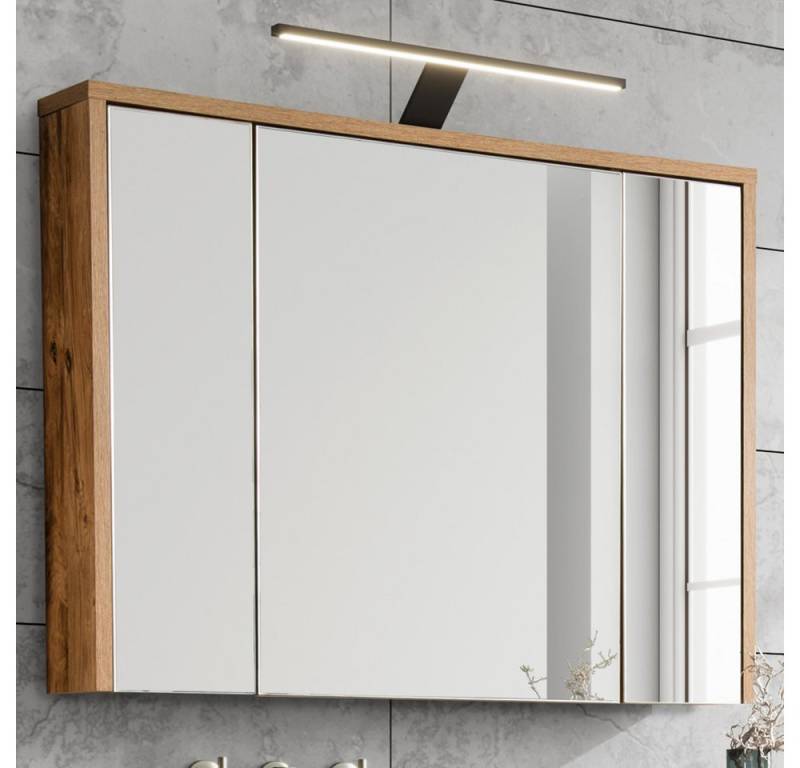 Lomadox Spiegelschrank HARLOW-56 Badezimmer- mit Beleuchtung 100 cm breit Eiche Dekor, 100/75-80/16 von Lomadox