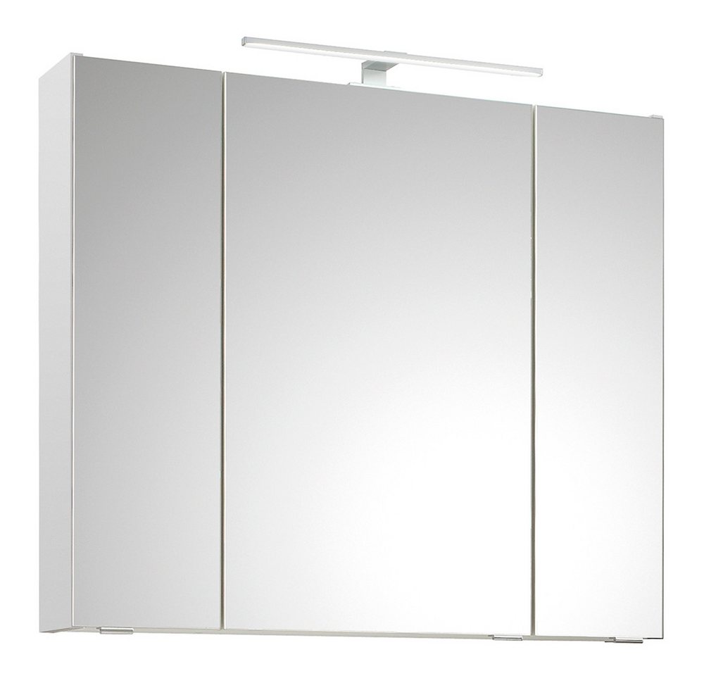 Lomadox Spiegelschrank QUEIMADOS-66 Badezimmer 80cm breit mit Aufsatzleuchte in Weiß Glanz 80/70/16 cm von Lomadox