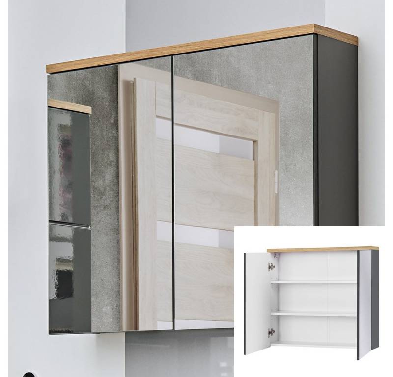 Lomadox Spiegelschrank SOLNA-56 80 cm, grau mit Wotaneiche, B x H x T ca. 80 x 70 x 20cm von Lomadox