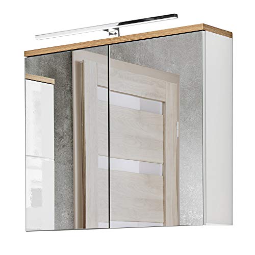 Lomadox Spiegelschrank mit LED-Beleuchtung in weiß mit Wotan Eiche Nb., B/H/T ca. 80/70/20 cm Lomadox Spiegelschrank mit LED-Beleuchtung in weiß mit Wotan Eiche Nb., B/H/T ca. 80/70/20 cm von Lomadox