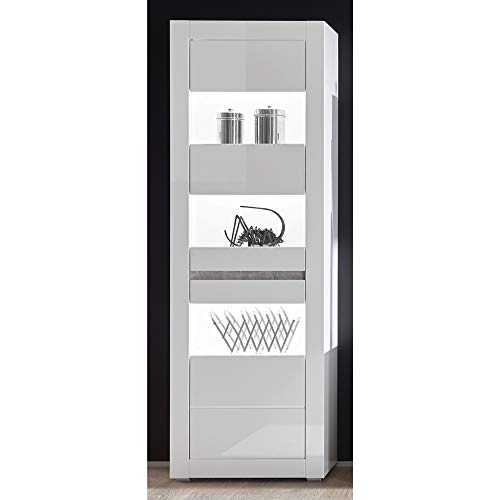 Lomadox Standvitrine in Weiss Hochglanz inkl. LED-Glaskantenbeleuchtung Breite:66cm von Lomadox