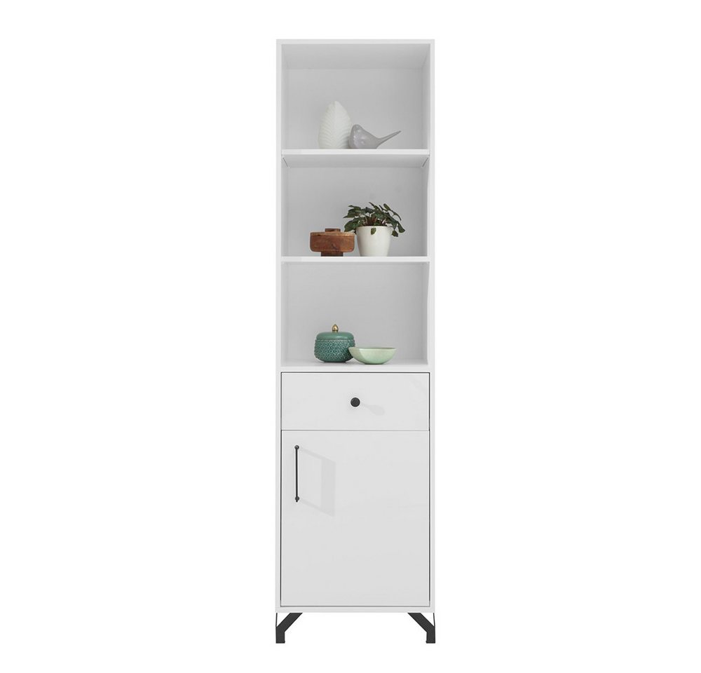 Lomadox Stauraumschrank BEND-133 Regal Schrank Bücherregal Fächer weiß modern Metallgriffe 50x190x40 cm von Lomadox