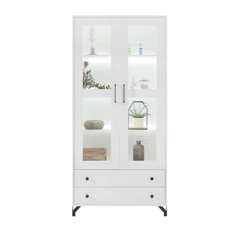 Lomadox Vitrine BEND-133 Standvitrine Vitrine 2 Glastüren weiß Esszimmer 90x190x40 cm von Lomadox