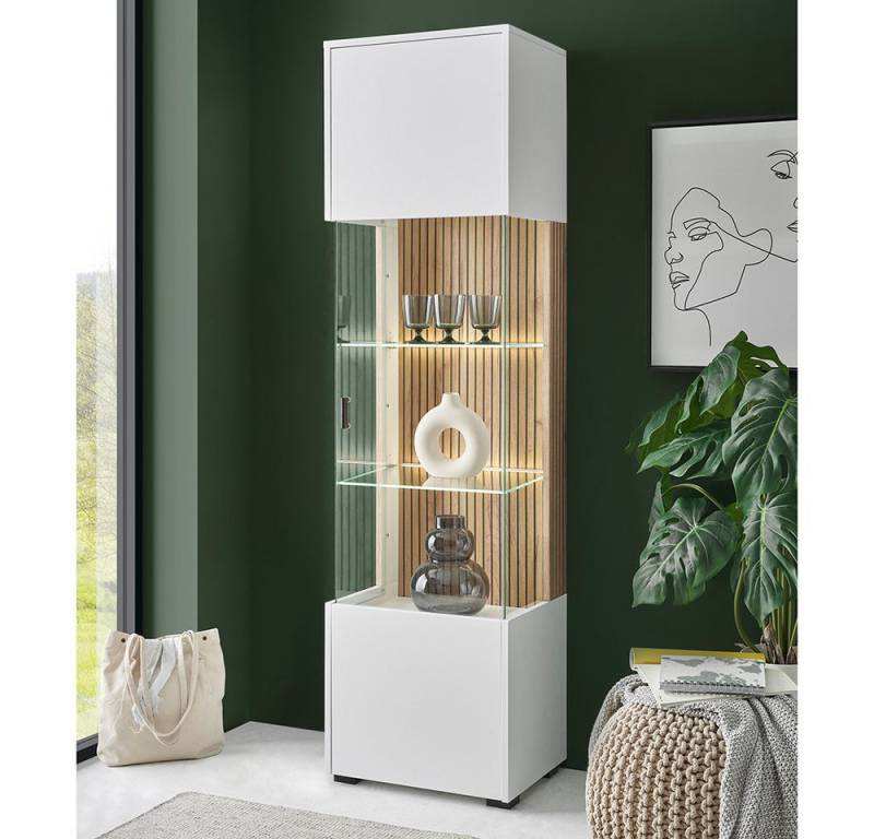 Lomadox Vitrine HUNTER-61 Glasvitrine Vitrinenschrank Standvitrine weiß matt Eiche 48,5x180x38cm von Lomadox