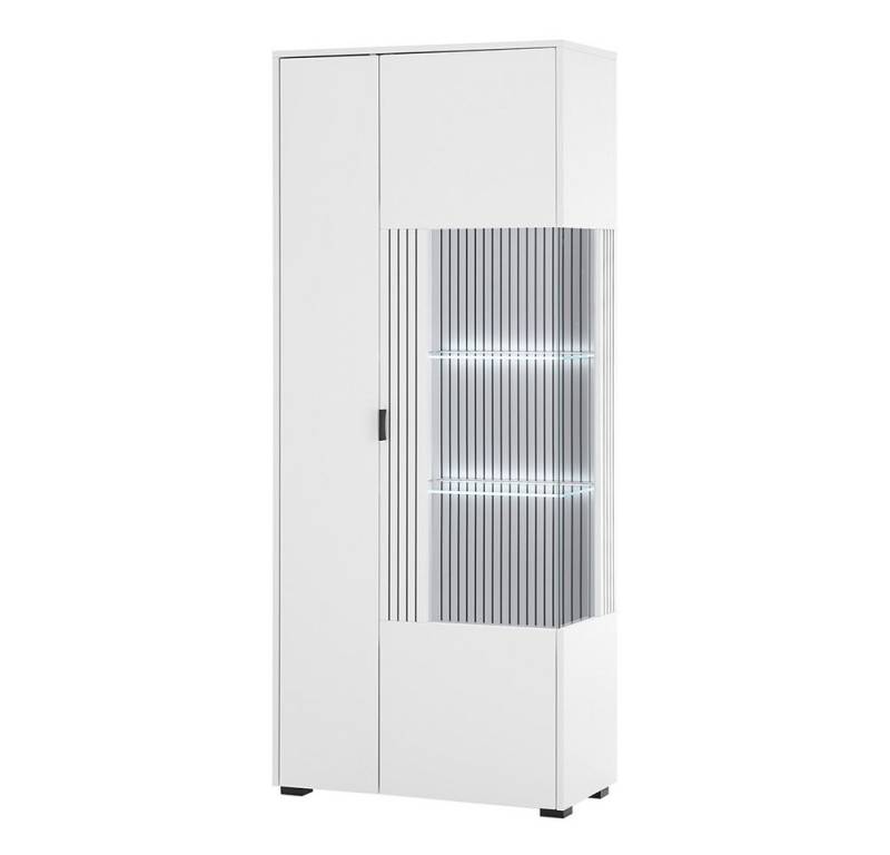 Lomadox Vitrine HUNTER-61 Vitrine Standvitrine Beleuchtung weiß matt schwarz gerillt 75x180x38cm von Lomadox