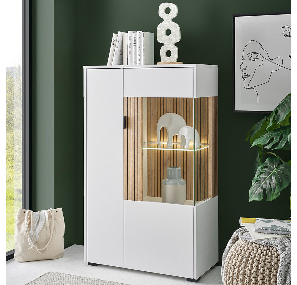 Lomadox Highboard HUNTER-61, Vitrinenschrank Vitrine Wohnzimmerschrank weiß matt Eiche 75x125x38 cm Lomadox Highboard HUNTER-61, Vitrinenschrank Vitrine Wohnzimmerschrank weiß matt Eiche 75x125x38 cm von Lomadox