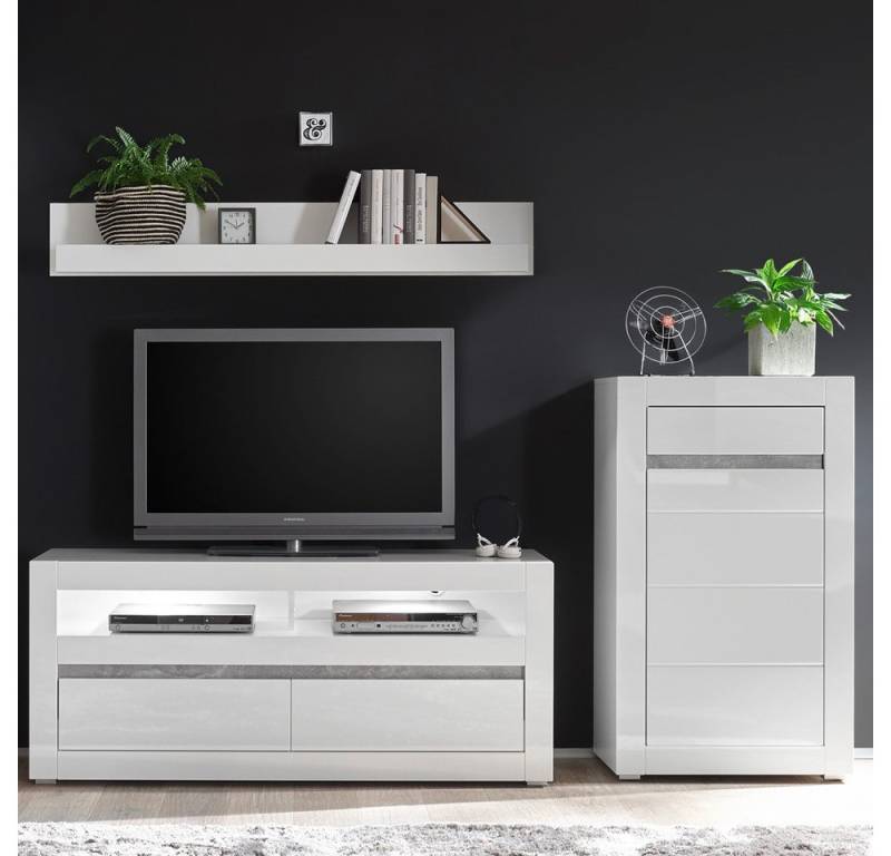 Lomadox Wohnwand COGO-61, (4-St), TV-Möbel in Hochglanz weiß Rack mit LEDBxHxT: 231x135x42cm von Lomadox