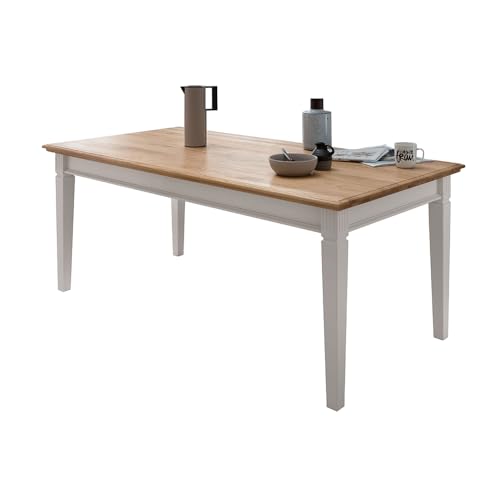 Lomadox Tisch Esstisch 180x90cm, Kiefer weiß mit Eiche, Massivholz, montiert von Lomadox