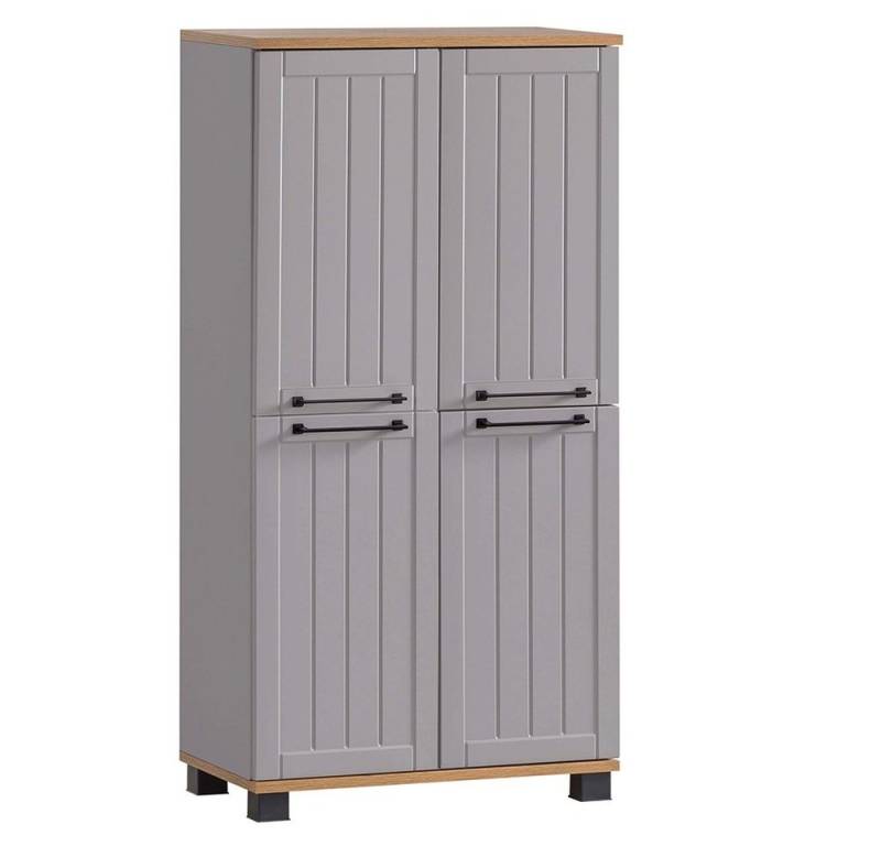 Lomadox Seitenschrank JAUSA-80 Badmöbel im Landhaus-Stil, grau mit Eiche Nb., 59,8/116,9/32,6cm von Lomadox
