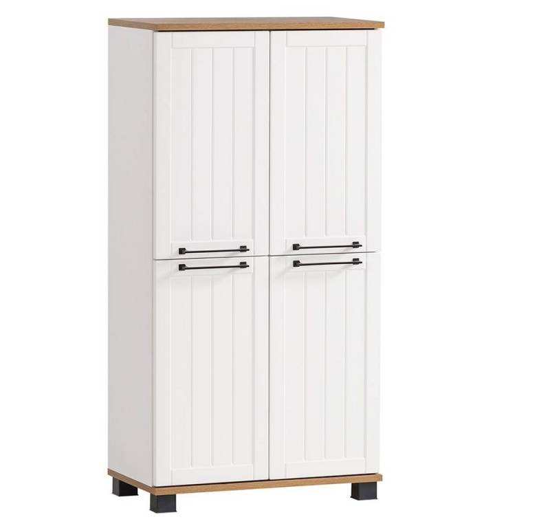 Lomadox Seitenschrank JAUSA-80 Badmöbel im Landhaus-Stil, matt weiß mit Eiche Nb., 59,8/116,9/32,6cm von Lomadox