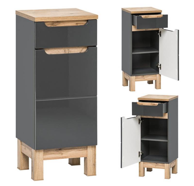 Lomadox Unterschrank SOLNA-56 Badmöbel inkl. Standfüßen, Hochglanz grau, BxHxT ca. 35x86x33cm von Lomadox