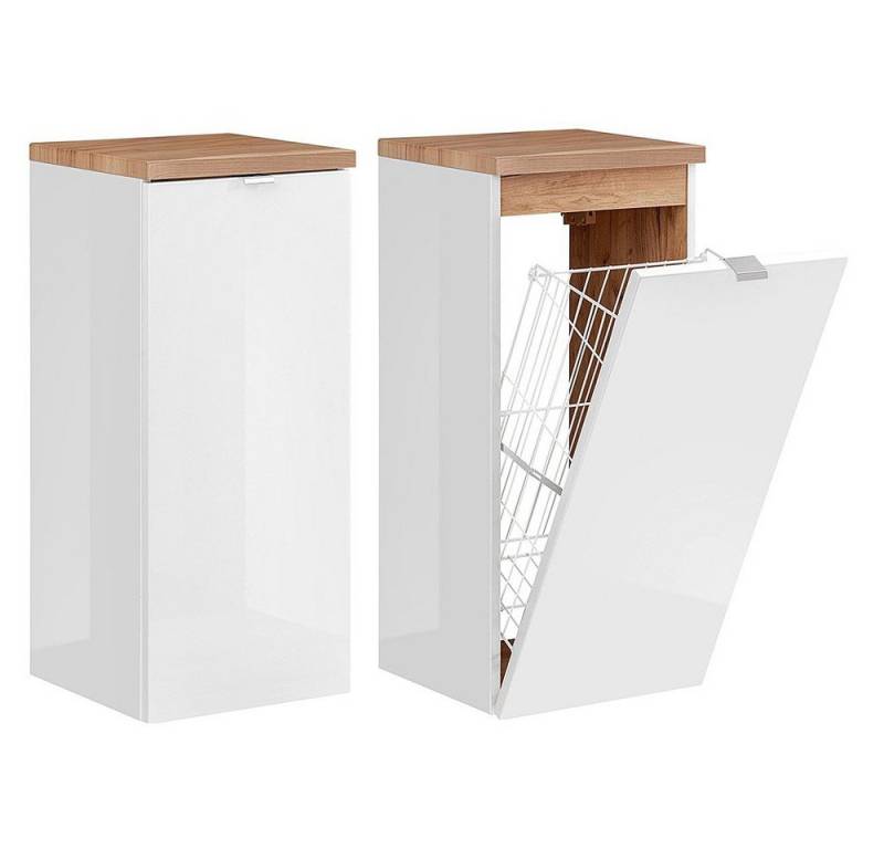 Lomadox Unterschrank TOSKANA-56 Badezimmer mit Wäschekorb in Weiß-Hochglanz B/H/T ca. 35/80/35cm von Lomadox