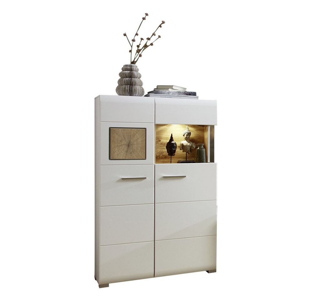 Lomadox Highboard FARO-36, weiß Absetzungen Eiche Hirnholz und Beleuchtung 80/139/37 cm Lomadox Highboard FARO-36, weiß Absetzungen Eiche Hirnholz und Beleuchtung 80/139/37 cm von Lomadox