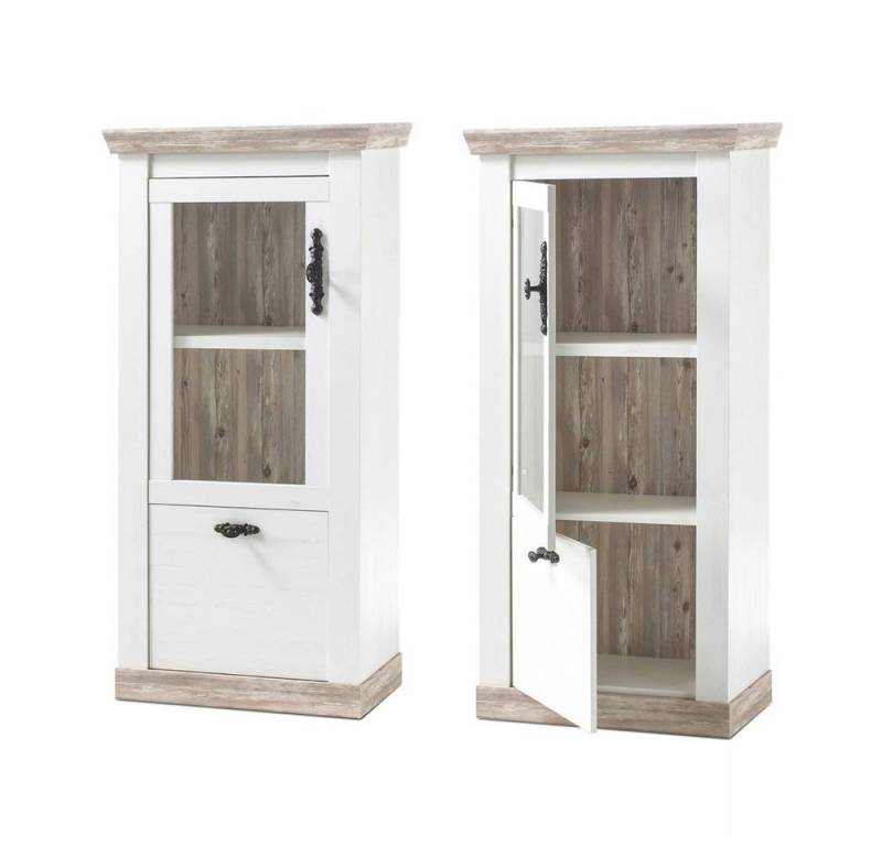 Lomadox Vitrine FERNA-61 Pinie weiß Nb. und Oslo Pinie dunkel Nb.inkl. LED 71x146x37cm von Lomadox