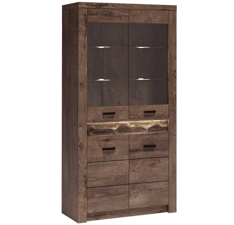 Lomadox Vitrine INGENIO-161 Standvitrine Wohnzimmerschrank modern mit LED Beleuchtung in braun von Lomadox