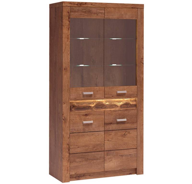 Lomadox Vitrine INGENIO-161 Standvitrine Wohnzimmerschrank modern mit LED Beleuchtung in braun von Lomadox