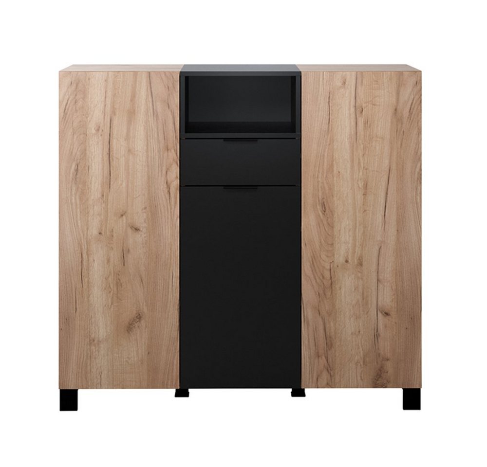 Lomadox Highboard KEMBA-19, Eiche Nb, schwarz matt, 3 Türen, 1 Schubkasten, 1 offnes Fach von Lomadox