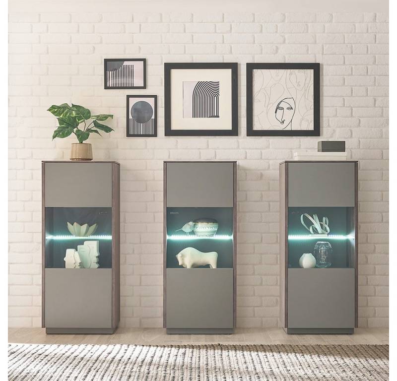 Lomadox Vitrine LAFAYETE-61 3er Set, Eiche mit anthrazit von Lomadox