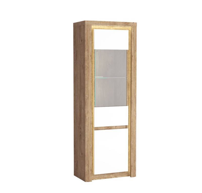 Lomadox Vitrine LATINA-161 Vitrinenschrank Schrank Standvitrine modern in Eiche mit weiß von Lomadox