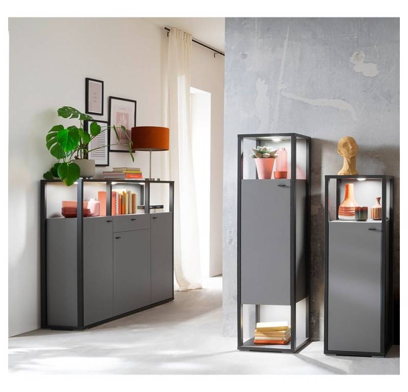Lomadox Wohnzimmer-Set LAVAL-05, (Mega-Spar-Set, 3-St., 3-tlg), Highboard Set in grau mit anthrazit von Lomadox