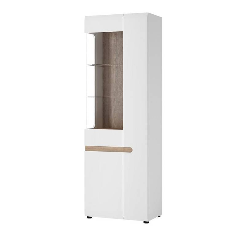 Lomadox Vitrine LEGNICA-129 weiß Hochglanz mit Trüffel Eiche Nb. 64/194,5/42 cm von Lomadox