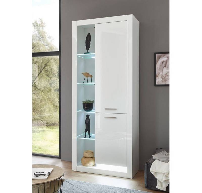 Lomadox Vitrine MAILAND-61 nschrank in weiß Hochglanz inkl. LED-Beleuchtung, B/H/T: 80/195/37cm von Lomadox