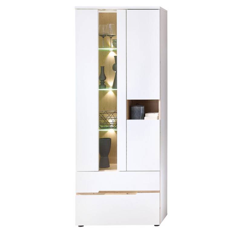 Lomadox Vitrine MANRESA-36-WHITE in weiß supermatt mit Eiche, inkl. LED-Beleuchtung, grifflos von Lomadox