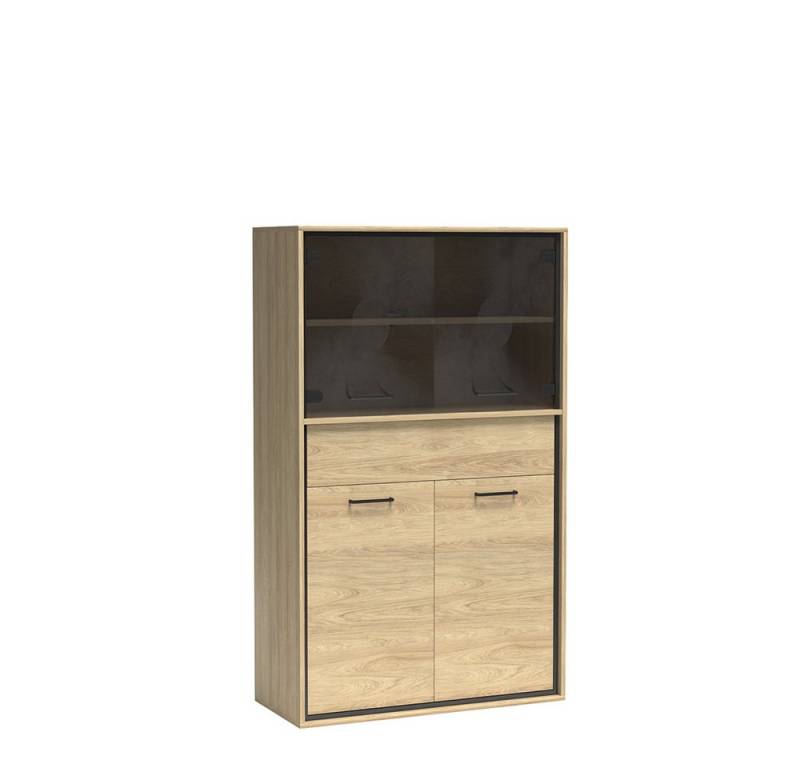 Lomadox Vitrine MEGARA-161 Wohnzimmerschrank Standvitrine Schrank modern braun mit Eiche Hickory von Lomadox