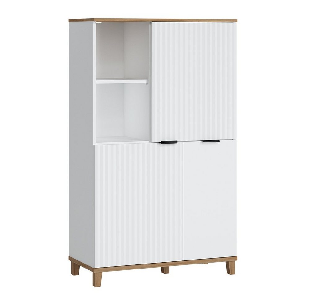 Lomadox Highboard PLYMOUTH-129, mit 3 Türen in weiß mit Eiche Nb., 84,8/141,4/40 cm von Lomadox