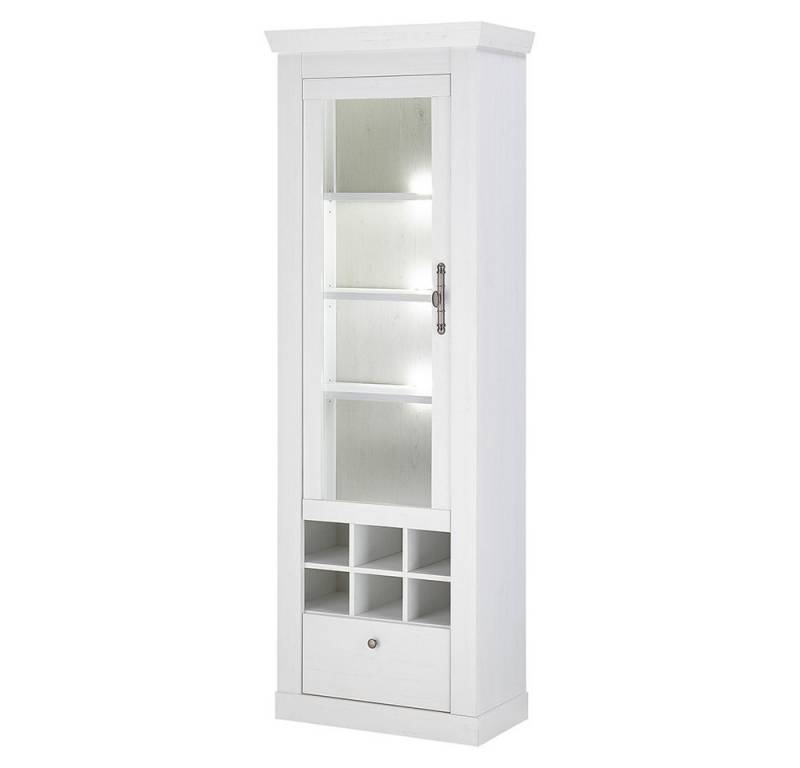 Lomadox Vitrine RAPLA-61 in Pinie weiß, 70 cm breit, mit Flaschenregal von Lomadox