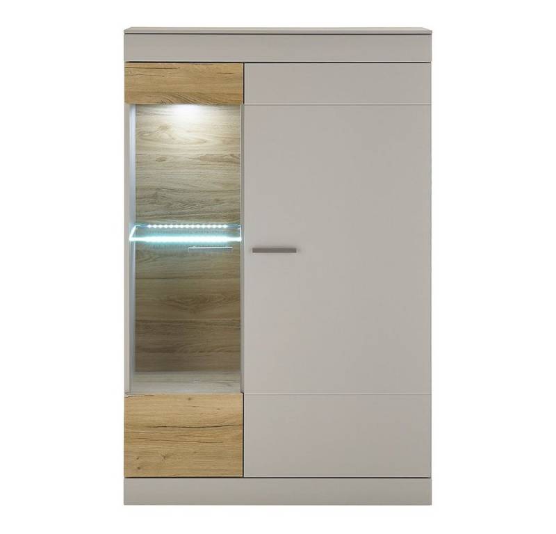 Lomadox Vitrine SINAIA-61 in grau matt mit Zinn Eiche Nb. mit Glasbodenbeleuchtung /90/139/35 cm von Lomadox