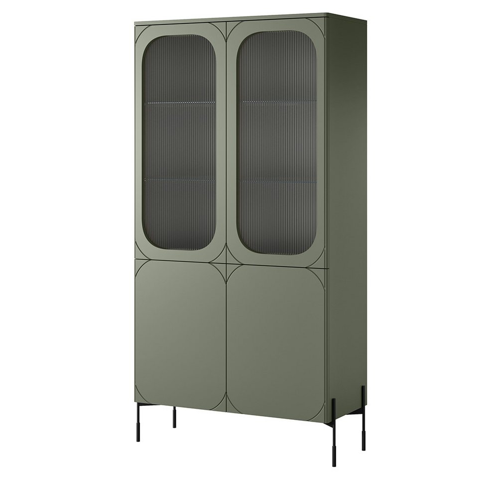 Lomadox Vitrine SPLIT-141 oliv grün matt 104 cm Metallfüße grifflos Ornamentglas Türen Lomadox Vitrine SPLIT-141 oliv grün matt 104 cm Metallfüße grifflos Ornamentglas Türen von Lomadox