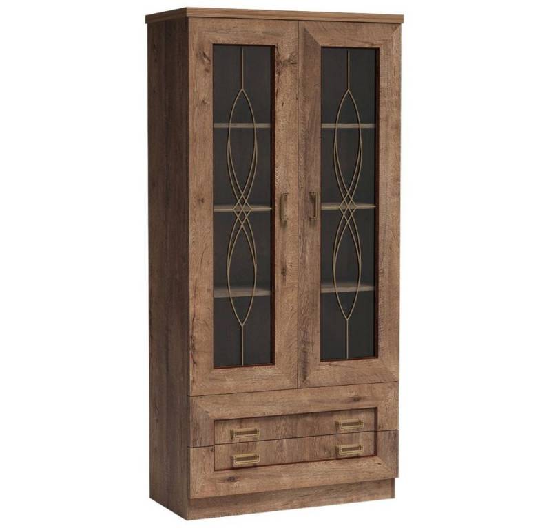 Lomadox Vitrine TEORA-161 in Lefkas Eiche Standvitrine Glastüren mit Verzierung 90x190,5x40 cm von Lomadox