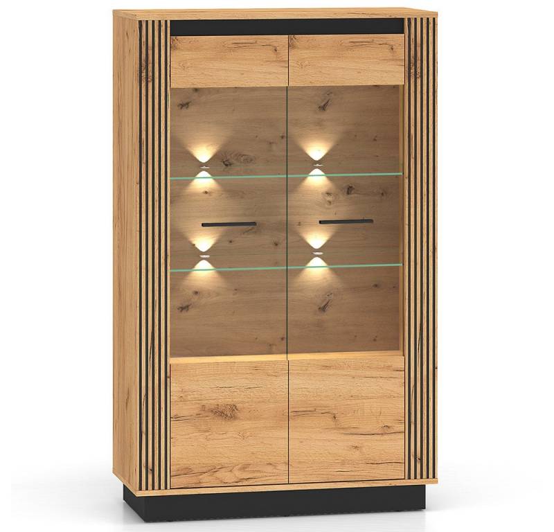 Lomadox Vitrine URBANIA-131 Standvitrine inkl. Beleuchtung 92 cm breit modern Eiche mit schwarz von Lomadox