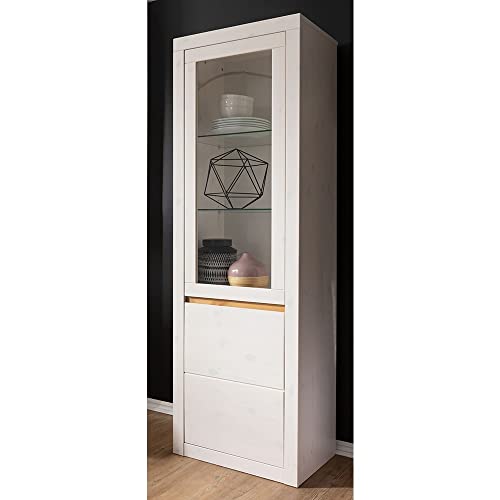 Lomadox Vitrine Vitrinenschrank Schrank Standvitrine Massivholz Kiefer massiv weiß Weiss 61,5 cm von Lomadox