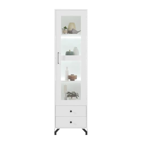 Lomadox Vitrine Vitrinenschrank Standvitrine Glasvitrine mit Beleuchtung weiß Glanz modern Metallfüße 50x190x40 cm von Lomadox