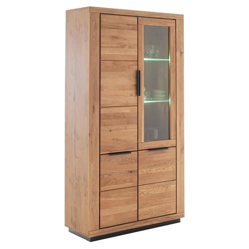 Lomadox Vitrine Vitrinenschrank mit Beleuchtung in Eiche teilmassiv, Fronten Massivholz/Echtholz von Lomadox