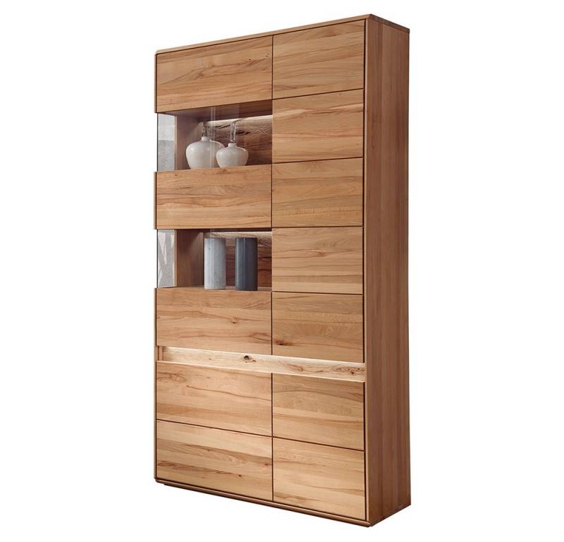 Lomadox Vitrine WELLAND-69 103 cm, Kernbuche massiv geölt mit LED-Beleuchtung, Türanschlag links von Lomadox